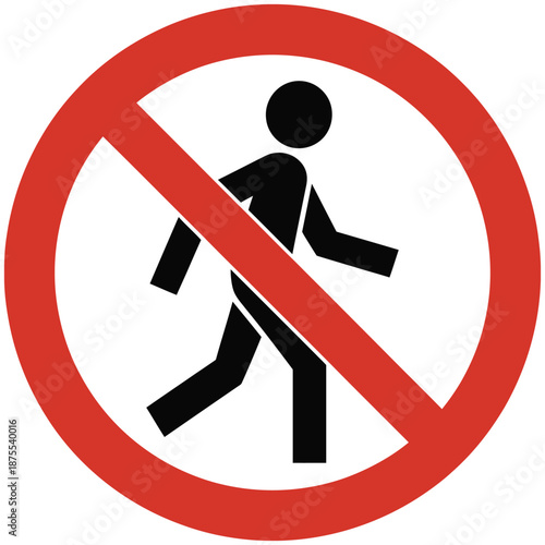 No pedestrian access showing prohibition and no entry symbols, ideal for safety signage, restricted zones, urban planning, workplace safety, and vector illustration of traffic control measures.