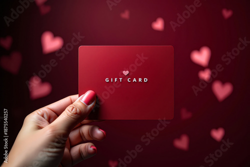 Valentine Gift Card in Hand. Luxury Romantic Voucher. Premium Valentine Promotion