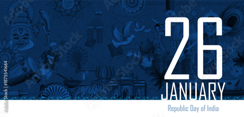 tricolor banner with Indian flag for 26th January Happy Republic Day of India