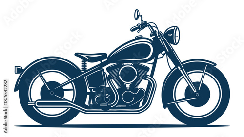 Classic vintage motorcycle with intricate details rendered in a striking blue silhouette