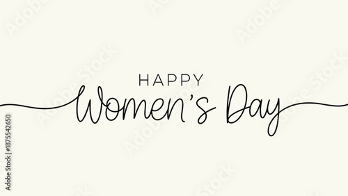 Happy women's day celebration text with elegant cursive script on cream background