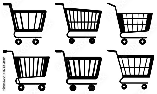 Six Black Shopping Carts with Transparent Background grocery cart silhouette