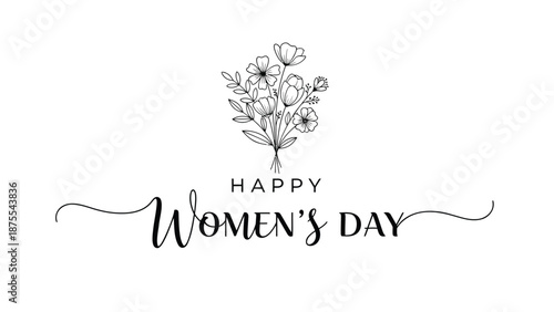 Happy women's day greeting card with floral bouquet illustration on white background