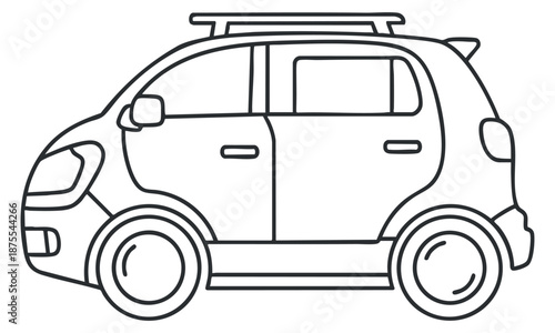 A simple outline illustration of a compact car in minimalist vector style, suitable for transportation-related designs and graphics
