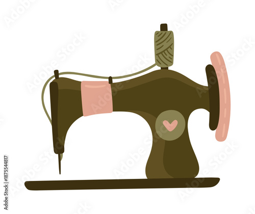 Vintage Sewing Machine Illustration. Tailoring tool. Vector.