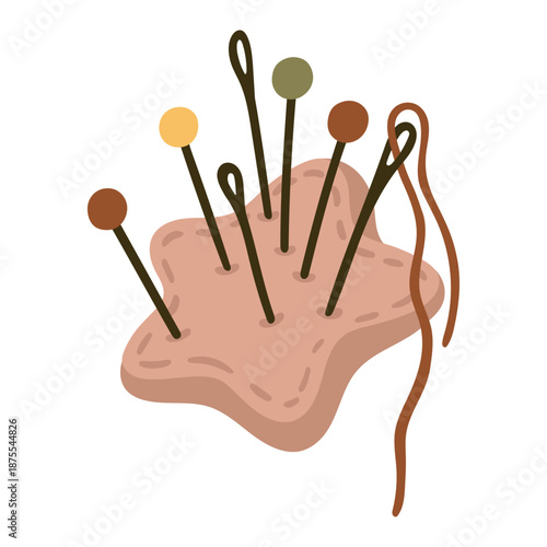Sewing Pincushion with Needles. Sewing tool. Vector.