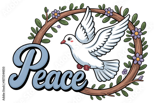 Dove of peace with floral wreath