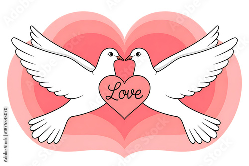Pair of white doves with a pink heart