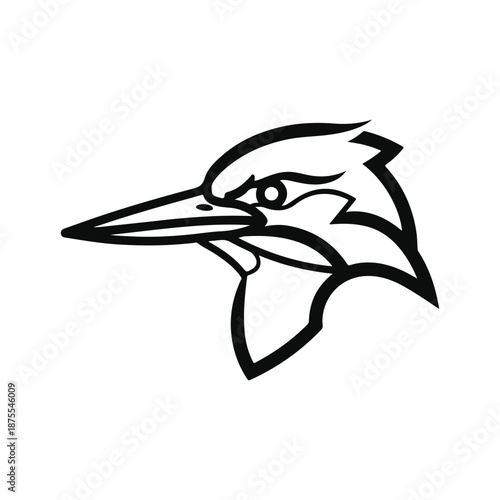 Stylized black and white vector illustration of a bird's head, portraying a determined and sharp-featured creature, ideal for a powerful modern logo or mascot design