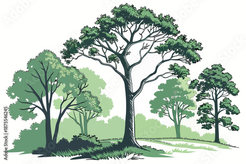  Group of Tall Trees Showing a Thick and Lush Green Forest Area