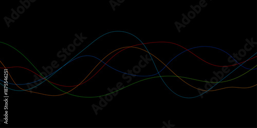 Abstract rainbow wave line vibrant light colorfull lines create a dynamic spectrum gainst a dark backdrop, creating a vibrant abstract pattern on a black background.