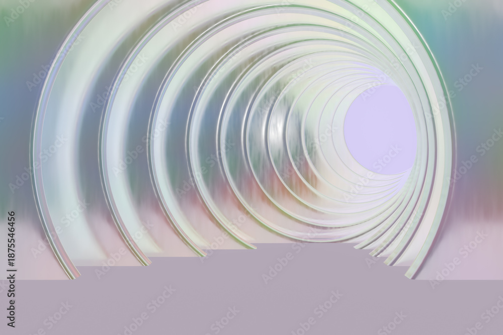 Obraz premium Abstract circular tunnel with concentric rings and light at the end. 3d rendering