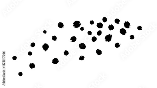 A minimalist vector graphic illustration of scattered black ink spots on a white background