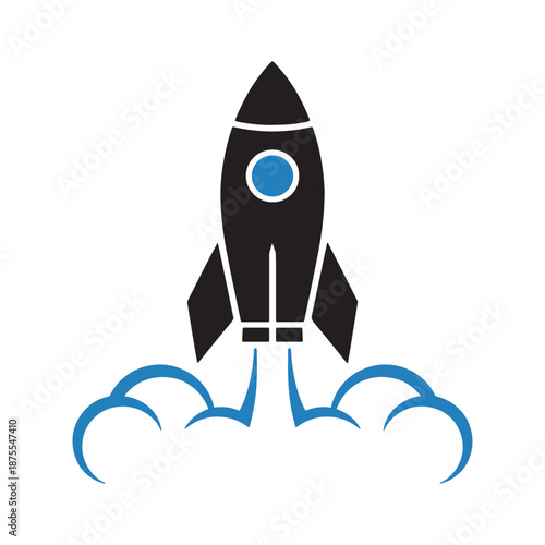 Minimalist rocket launching into clouds