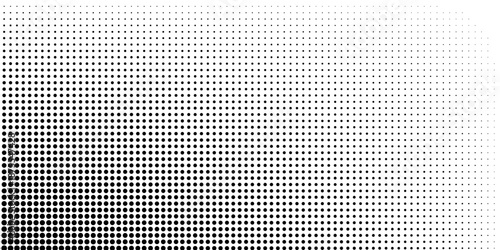 Set of halftone dots gradient pattern texture isolated on white background. Straight dotted spots using halftone circle dot raster texture. Vector blot half tone collection.