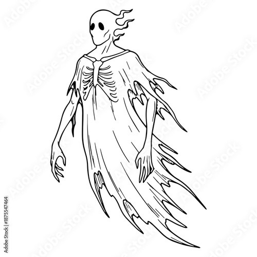 Supernatural Ghost Line Art – Ghost Vector Illustration Depicting Clean Phantom Form – Ghost Drawing – Line Art Drawing of Ghost – Ghost Icon