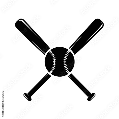 Crossed baseball bats and ball black silhouette, classic sports equipment icon for team games.