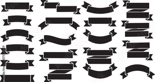 Collection of dark, empty banner ribbon designs for graphic design projects.