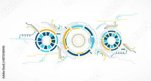 Abstract background. Scientific and technological concept with the use of technical elements formed in the shape of a circle. Vector