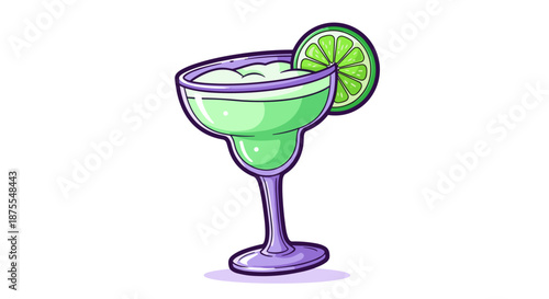 Chilled Green Margarita Cocktail in a Frosted Glass with Lime Garnish Vector Illustration