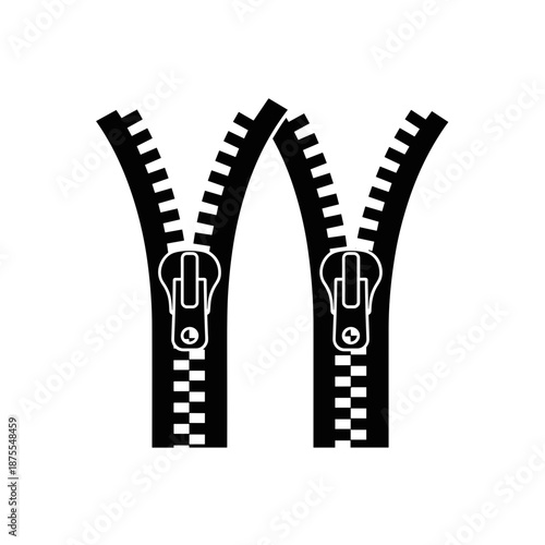 Black and White Zipper Icon Design Element Representing Open or Unzipped Fastener