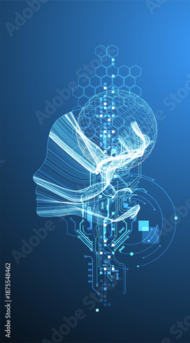 Artificial Intelligence. Technical background. Big data concept. Machine cyber mind.