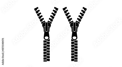 Simple Black and White Zipper Puller and Teeth Icon Vector Illustration for Clothing Design