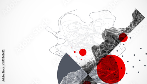 Abstract composition with wireframe art elements. Vector