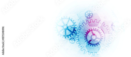 Abstract technological background  with cogwheels and plexus effect. Vector