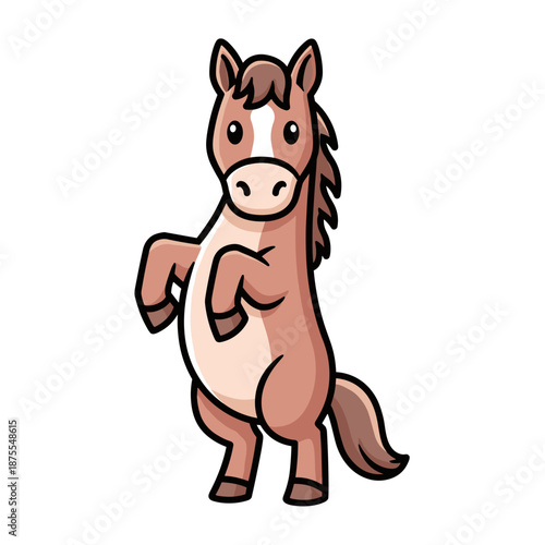 Cute Cartoon Horse Rearing Up on Hind Legs Isolated Illustration for Kids' Designs