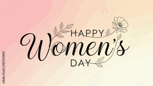 Happy women's day greeting card with floral design on pink background