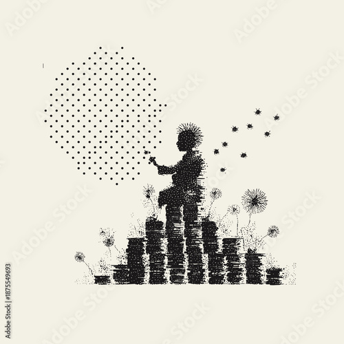 Silhouette of a Woman Carrying a Tray of Fruits