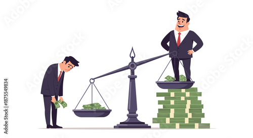 Wealth vs. Poverty Concept with Businessmen on a Balance Scale Vector