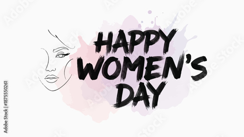 Happy women's day celebration with a minimalist face illustration and purple background