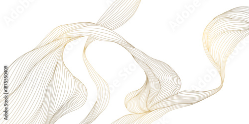 Luxury abstract wave pattern, elegant gold lines background. Modern Japanese vector design, flowing curves, cloud, water, premium wallpaper, poster