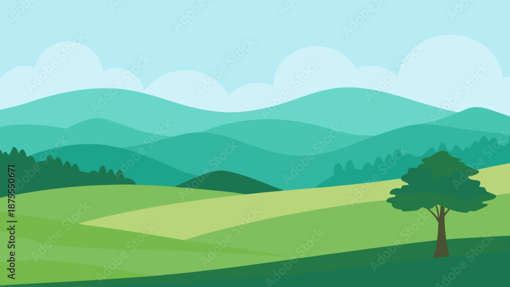 Obraz premium Countryside Rolling Hills Vector Illustration