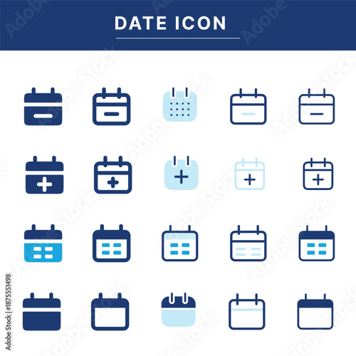 Calendar and date icon set for app and web design. Various styles of schedule, event, and appointment symbols vector illustration