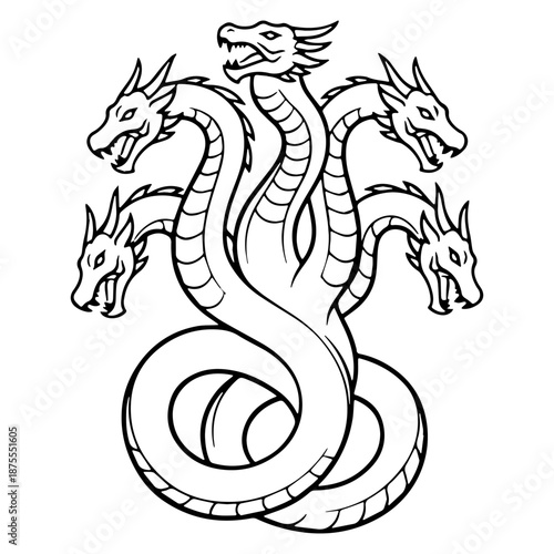 Primeval Hydra Line Art – Hydra Vector Outline Featuring Complex Mythical Structure – Hydra Drawing – Vector of Hydra – Hydra Sketch