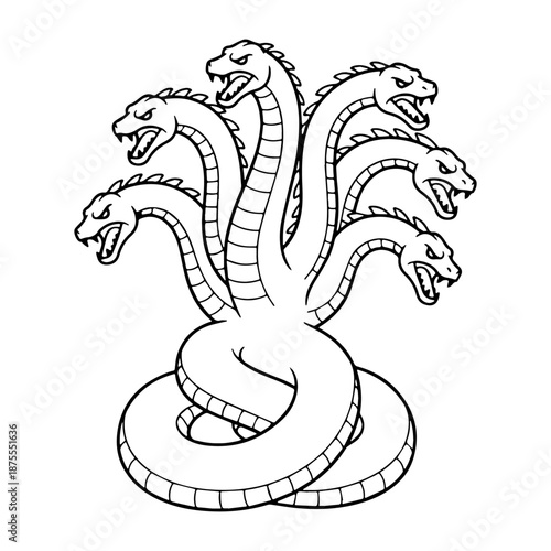 Regal Hydra Line Art – Hydra Vector Artwork with Detailed Ancient Beast Identity – Hydra Drawing – Vector of Hydra – Hydra Sketch