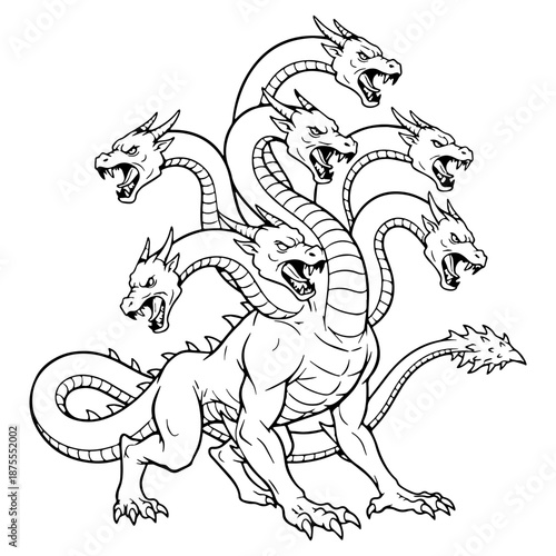 Mythic Hydra Line Art – Hydra Vector Artwork with Complex Regenerative Creature Form – Hydra Drawing – Vector of Hydra – Hydra Sketch