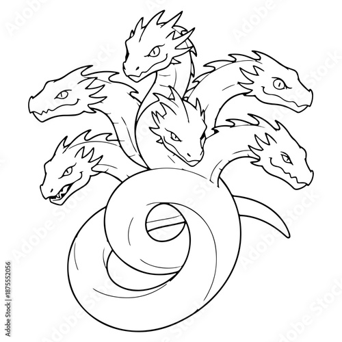 Fearsome Hydra Line Art – Hydra Vector Graphic with Defined Legendary Beast Structure – Hydra Drawing – Line Art Drawing of Hydra – Hydra Icon