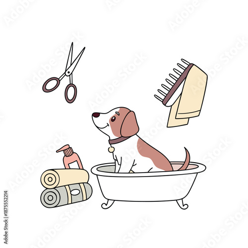 a  illustration depicting a dog being groomed