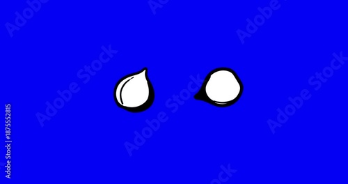 Chickpea two pieces rotating on blue screen. Cartoon animated food plant fruit nut fragment orbiting isolated on bluebox background. 