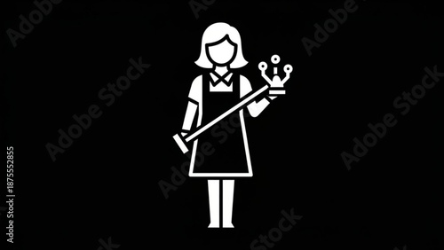 A minimalist vector illustration of a woman holding a duster and a spray bottle
