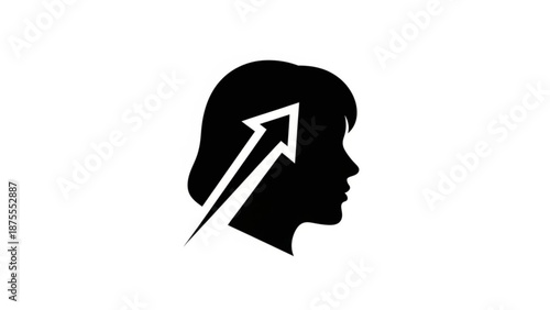 A minimalist vector graphic of a human head with an upward arrow emerging from it, symbolizing growth and progress.