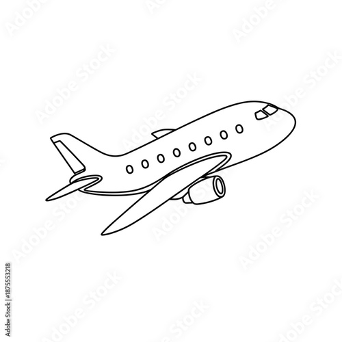 Airplane illustration in simple line art style showing takeoff  