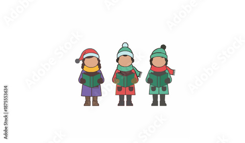 Christmas carolers vector illustration singing in winter attire for holiday graphics