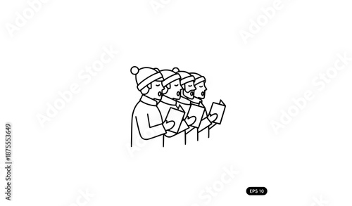 Minimalist Christmas carolers line icon vector for festive apps and UI design