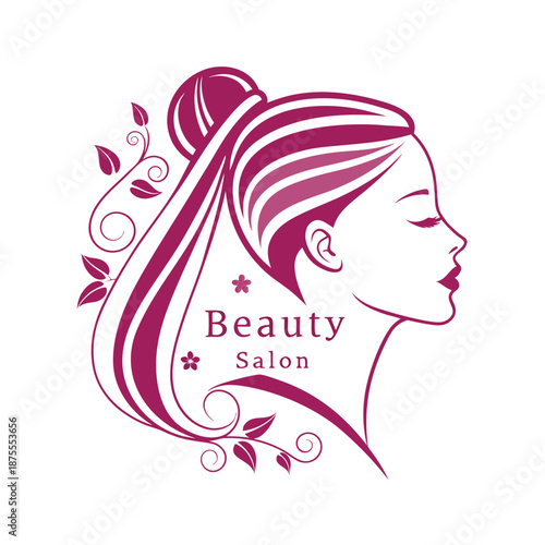 Beautiful vector illustration of a stylish woman with long hair and floral accents