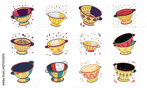 Versatile Lifestyle Icon Set Featuring Fitness Dumbbells, Blood Pressure Monitor, Calendar, Kitchen Utensils, Electric Kettle, First Aid Kit, and Decorative Tableware Collage